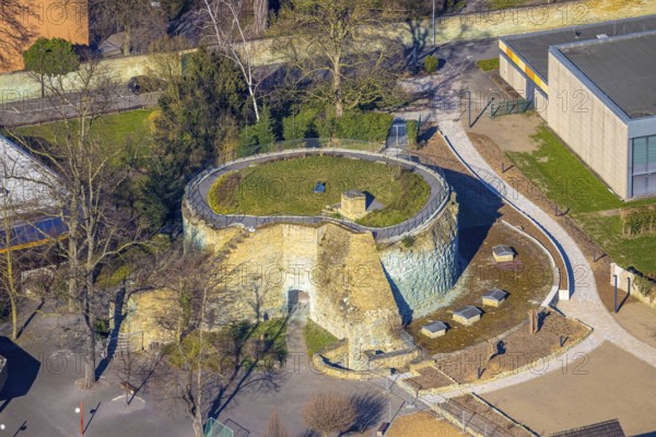 Aerial view, castle ruins of the former electoral town castle at the Ursulinengymnasium, Werl,