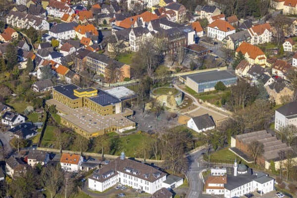 Aerial view, Ursulinengymnasium Werl and castle ruins of the former electoral town castle, Werl,