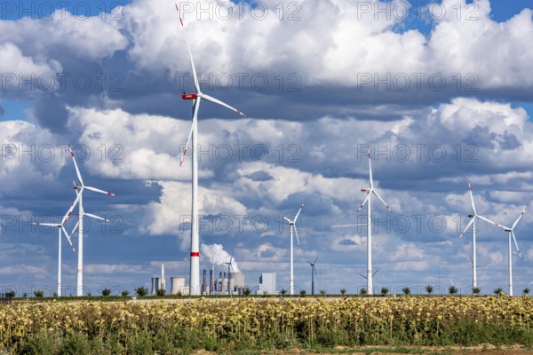 RWE's Neurath lignite-fired power station, wind farm, Rhenish lignite mining region of North