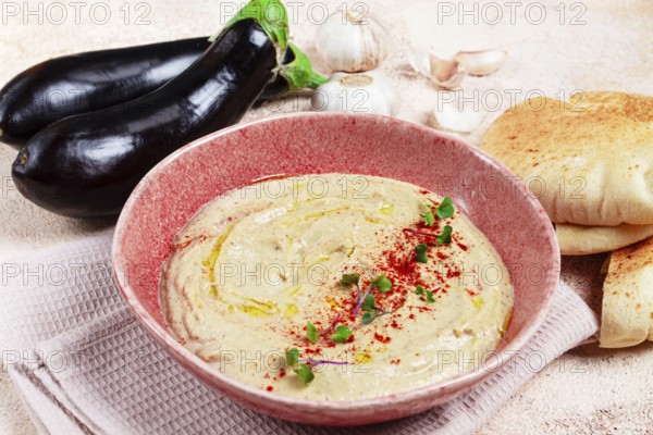 Babaganoush, eggplant appetizer, traditional Lebanese cuisine, homemade, no people