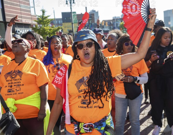 Detroit, Michigan USA - 1 September 2025 -Members of the United Auto Workers march in Detroit's