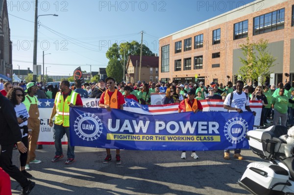 Detroit, Michigan USA - 1 September 2025 - Large numbers of auto workers marched in Detroit's Labor