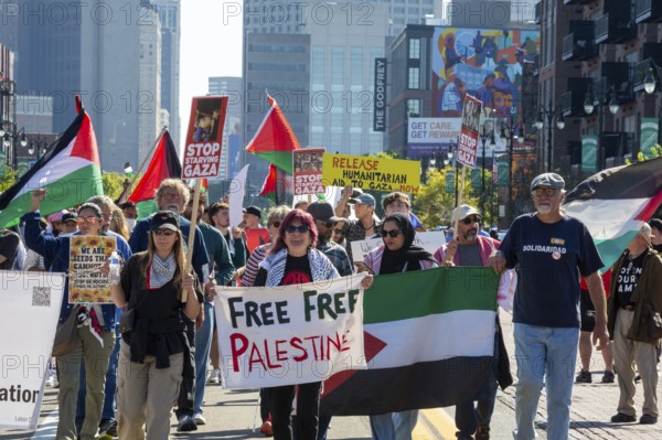Detroit, Michigan USA - 1 September 2025 - A large group protesting Israel's war in Gaza marched in