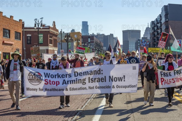 Detroit, Michigan USA - 1 September 2025 - A large group protesting Israel's war in Gaza marched in