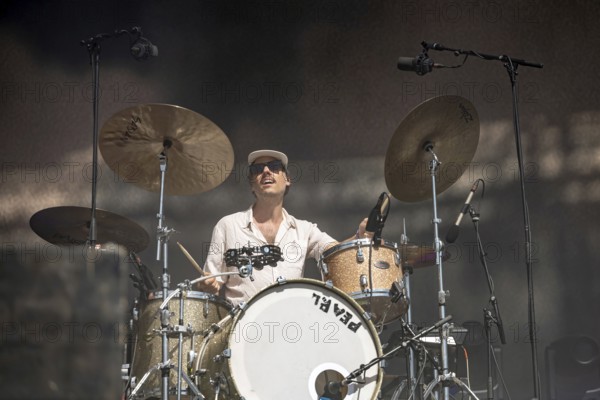 Marcel Römer, drummer of the band Juli at the Superbloom Festival, day 2 at the Olympiapark,