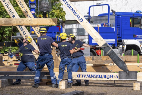 Construction of a façade support for a building in danger of collapsing, with the standard timber