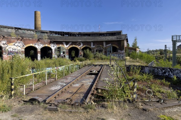 Old locomotive shed at MDR S-Bahn station, Leipzig, Saxony, Germany, 26 August 2025 < english> Old