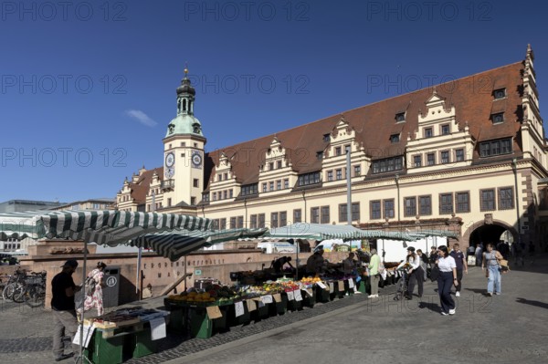 Market square with old town hall, Leipzig, Saxony, Germany, 26.08.2025 < english> Market square
