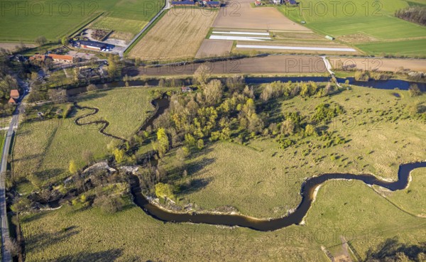 Aerial view, Steveraue Olfen nature reserve, Olfen-Kirchspiel, Olfen, Münsterland, North