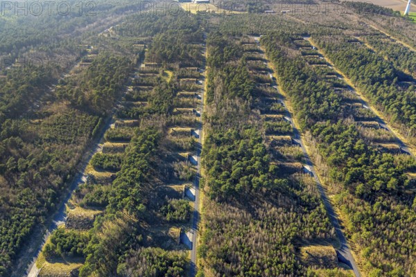 Aerial photo, Keller Pyro, storage facility for rent in Olfen, forest area Hullerner Straße,