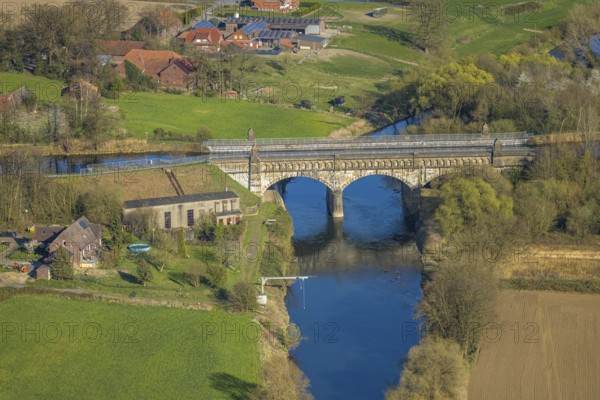 Aerial view, river development and floodplain development of the Lippe Vogelsang, renaturation,