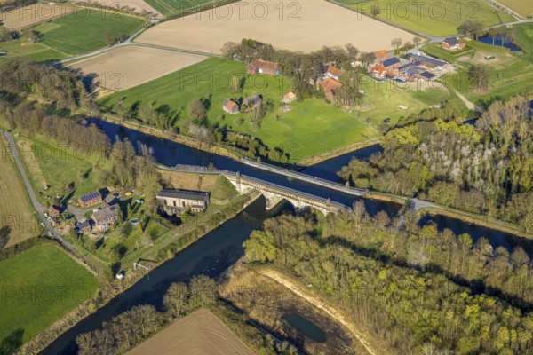 Aerial view, river development and floodplain development of the Lippe Vogelsang, renaturation, old
