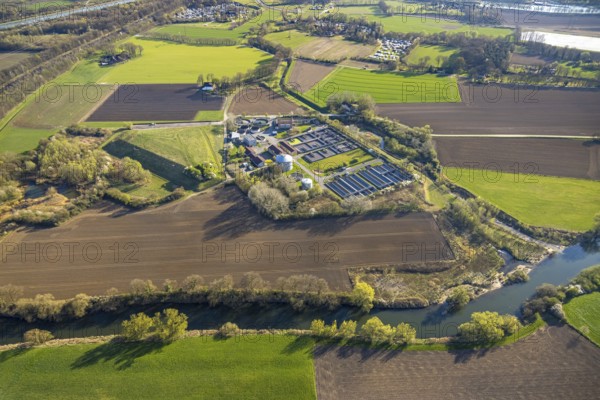 Aerial view, Lippeverband sewage treatment plant Dattelner Mühlenbach, NSG Lippeaue and river