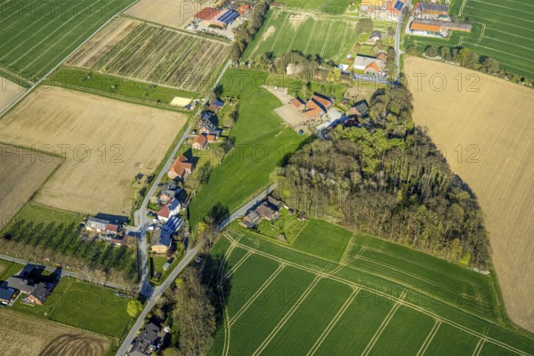 Aerial view, residential area and wooded area in the mountain, district Vinnum, Olfen-Kirchspiel,
