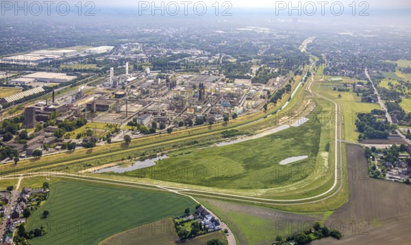 Aerial view, floodplain Holtener Bruch, floodplain at the river Emscher, behind the Oxea plant