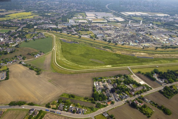 Aerial view, floodplain Holtener Bruch, floodplain at the river Emscher, behind the Oxea plant