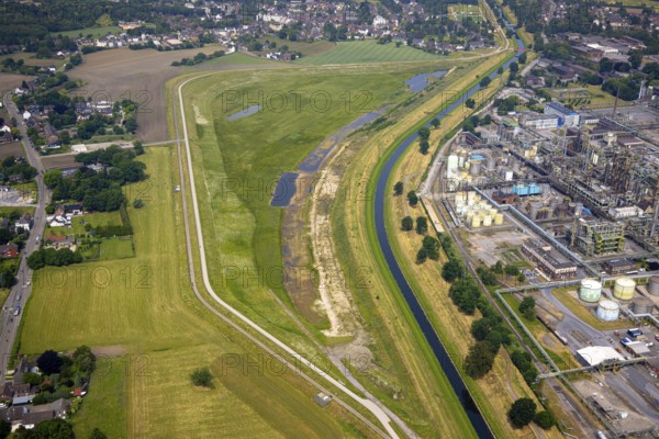 Aerial view, floodplain area Holtener Bruch, floodplain area at the river Emscher, right Oxea plant