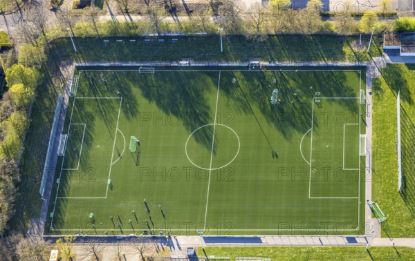 Aerial view, Stever sports park with Stever stadium, football stadium, training games, Olfen town,