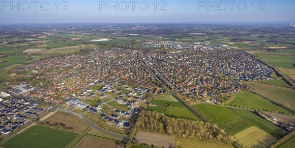 Aerial view, construction area, new development area Olfener Heide, streets with flower names,