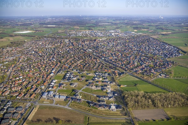 Aerial view, construction area, new development area Olfener Heide, streets with flower names,