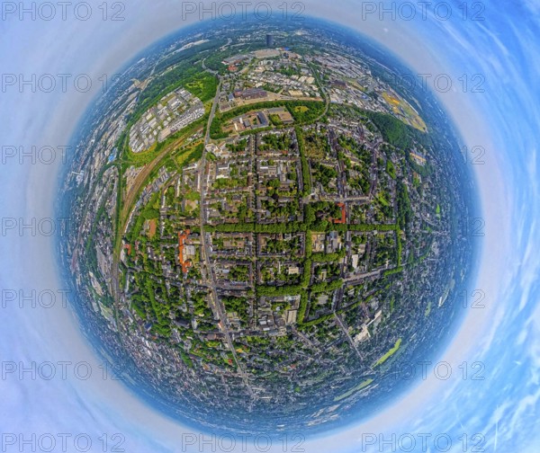 Aerial view, Knappenviertel, residential area Knappenstraße with square street layout and