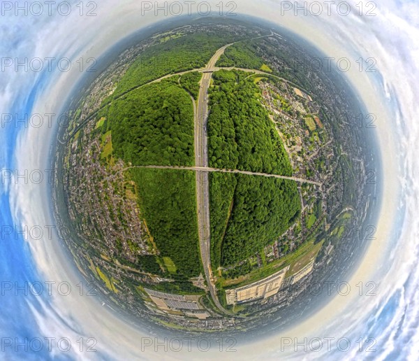 Aerial view, motorway junction Oberhausen with motorway A3, motorway A2 and motorway A516 in the