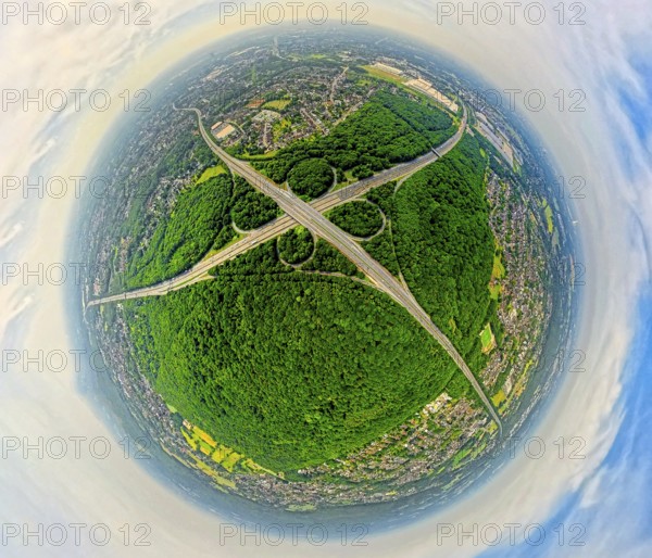 Aerial view, motorway junction Oberhausen with motorway A3, motorway A2 and motorway A516 in the