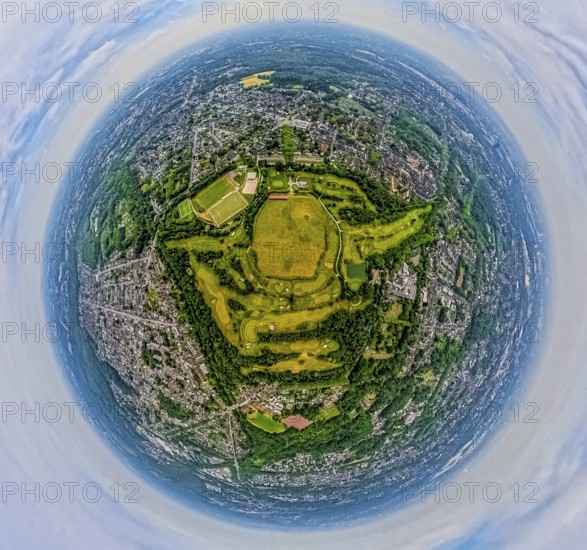Aerial photo, POTTGOLF Oberhausen golf course and golf meadow, sports facility football pitch