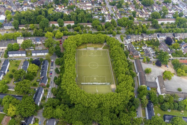 Aerial view, football stadium Am Dicken Stein, sports field with tree border, Sterkrade 06/07