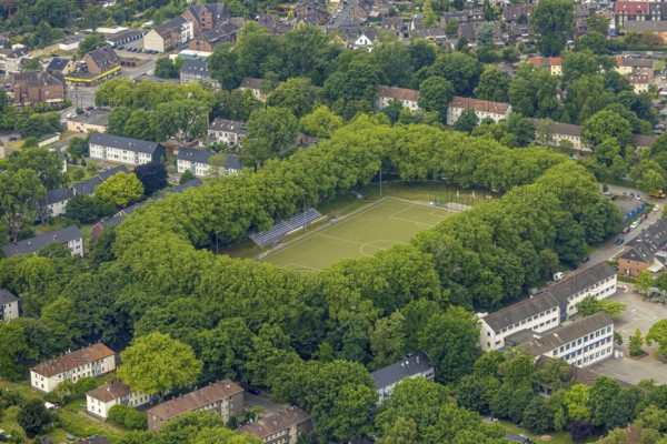 Aerial view, football stadium Am Dicken Stein, sports field with tree border, Sterkrade 06/07