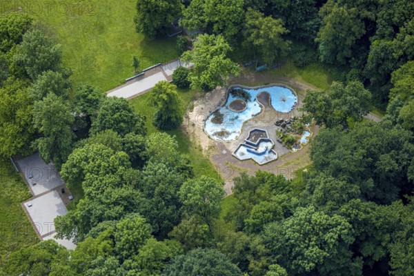 Aerial view, Revierpark Vonderort with water playground in the forest, Bottroper Straße, Osterfeld,