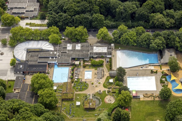 Aerial view, Revierpark Vonderort with outdoor swimming pool in the forest, Bottroper Straße,