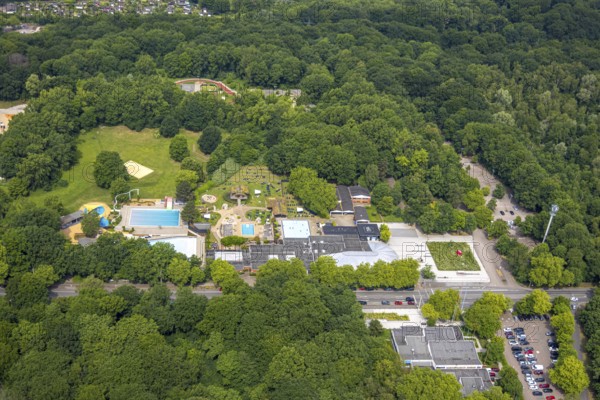 Aerial view, Revierpark Vonderort with outdoor swimming pool in the forest, Bottroper Straße,