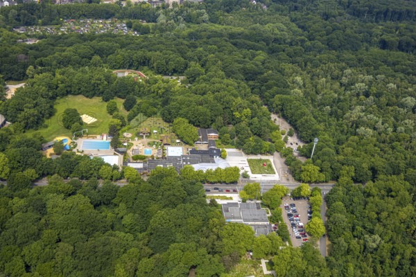 Aerial view, Revierpark Vonderort with outdoor swimming pool in the forest, Bottroper Straße,