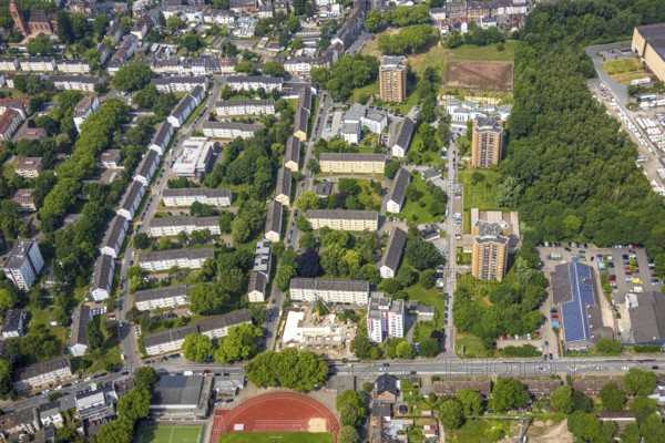 Aerial view, construction site with new building Mellinghofer Straße corner Königsberger Straße,