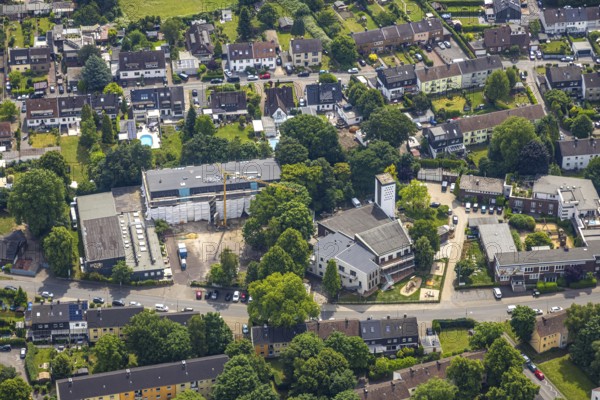 Aerial view, construction site with renovation primary school at Froschenteich,