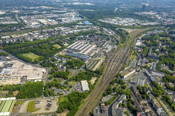 Aerial view, general view Oberhausen main station Hbf, Bero shopping centre, Concordiahaus