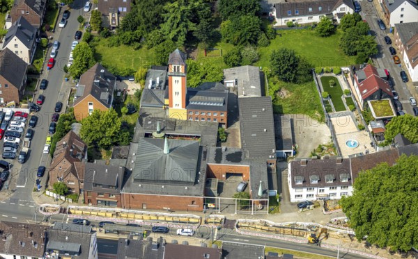 Aerial view, Monastery Church of Our Lady, Oberhausen, Ruhr area, North Rhine-Westphalia, Germany,