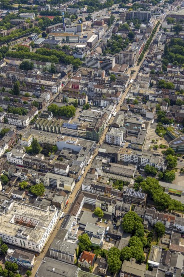 Aerial view, pedestrian zone Marktstraße with tree avenue, between Goebenstraße and Mühlheimer