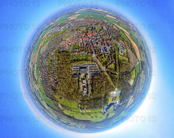 Aerial photography, North Rhine-Westphalia School of Finance at Nordkirchen Castle, earth globe,