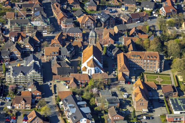Aerial view, church St. Mauritius, children's sanatorium social institution at Mauritiusplatz, top
