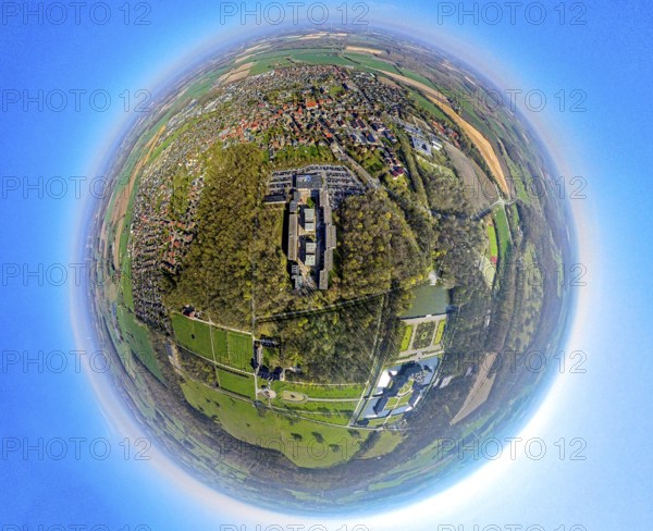 Aerial photography, North Rhine-Westphalia School of Finance at Nordkirchen Castle, earth globe,