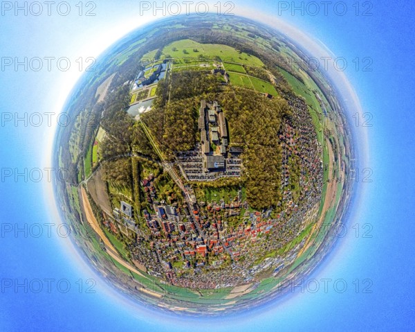 Aerial photography, North Rhine-Westphalia School of Finance at Nordkirchen Castle, earth globe,