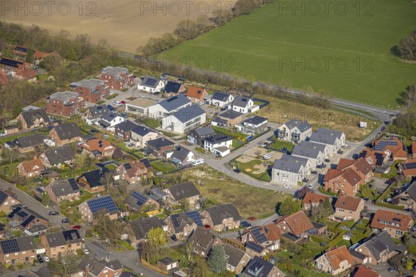 Aerial view, new residential area Große Feld III, Lenhausenweg, Nordkirchen, Münsterland, North