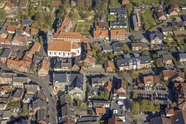 Aerial view, church St. Mauritius, children's sanatorium social institution at Mauritiusplatz,