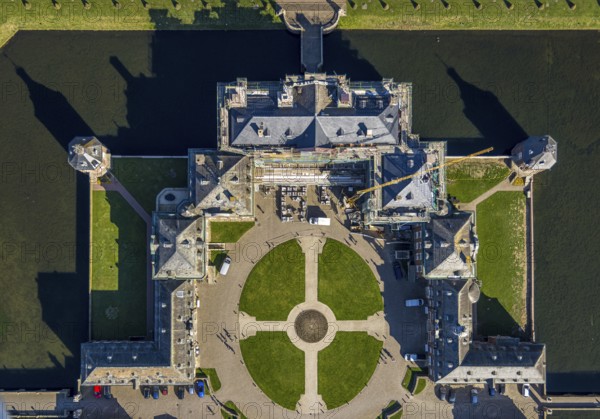 Aerial view, Nordkirchen Castle, baroque castle complex, moated castle, castle garden shapes and