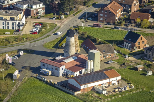 Aerial view, windmill with mill tower, mountain road, Nordkirchen, Münsterland, North