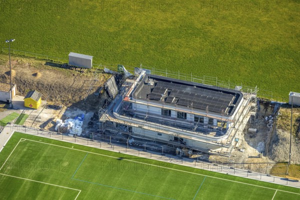 Aerial view, construction site, new sports home at the football stadium of SC 1971 Capelle,