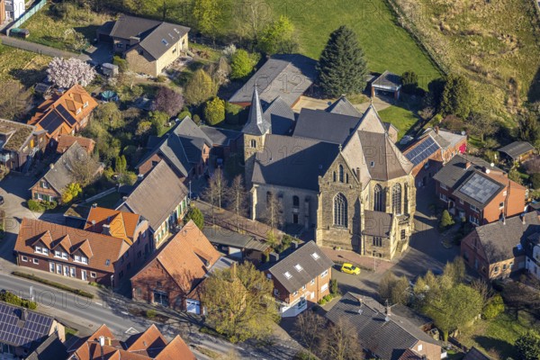 Aerial view, catholic church St. Dionysius, residential area district Capelle, Nordkirchen,