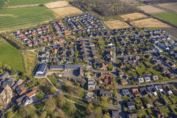 Aerial view, residential area, view of Capelle with primary school and village community centre,